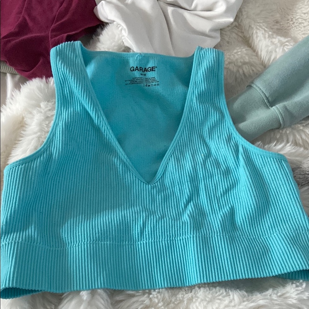 Garage Blue Sleeveless Ribbed Crop Tank Top
